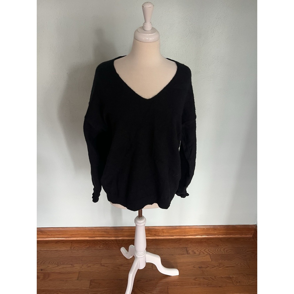 C+D+M Knit V-Neck Sweater Top Women's L Long Sleeve Ruffle Autumn Cabincore